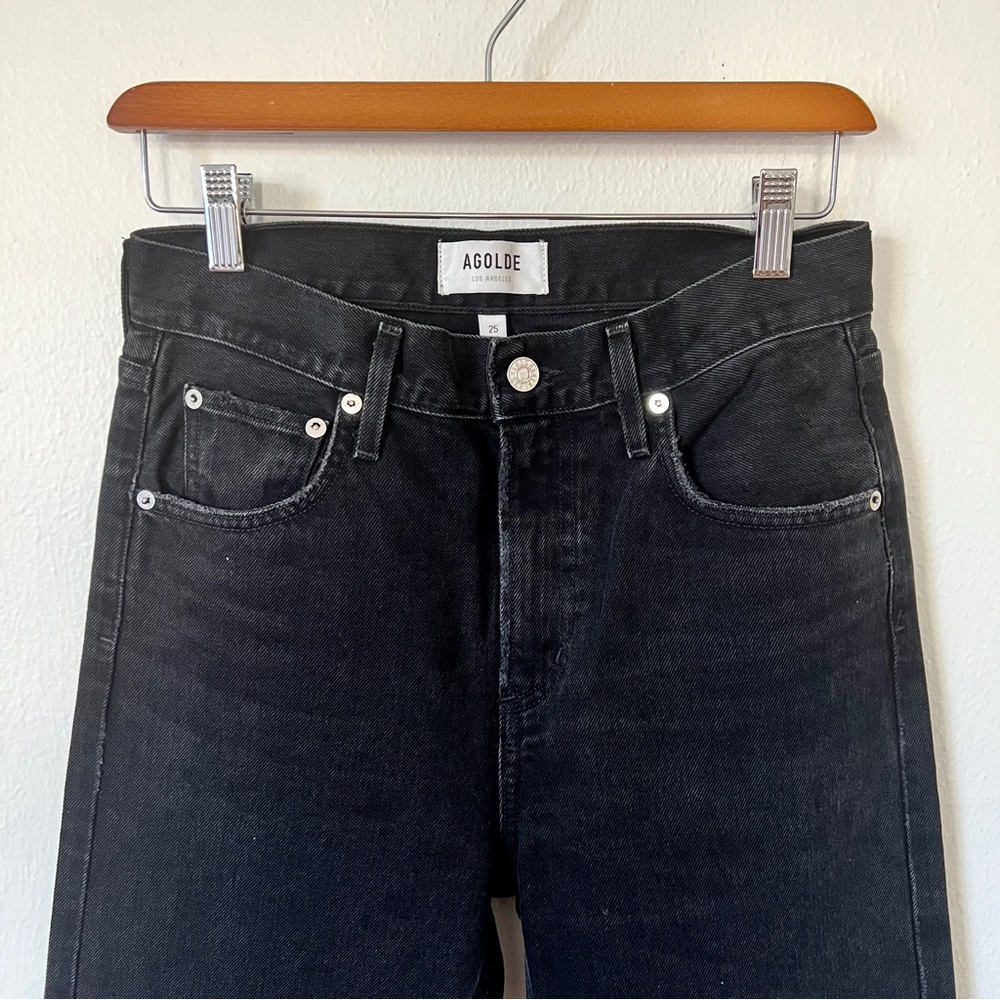 AGOLDE Cherie High Rise Straight Jeans Distortion Black Distressed - Picture 3 of 10